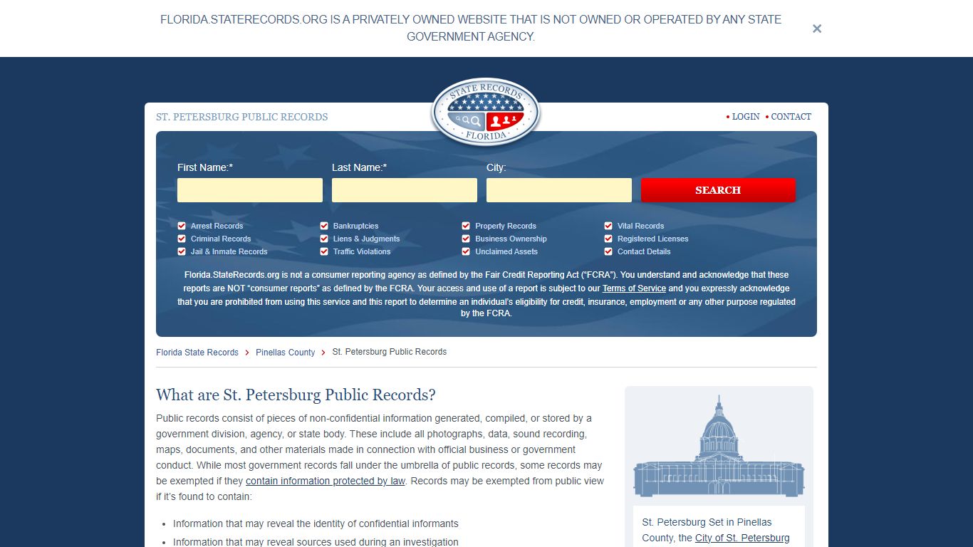 St. Petersburg Arrest and Public Records | Florida.StateRecords.org