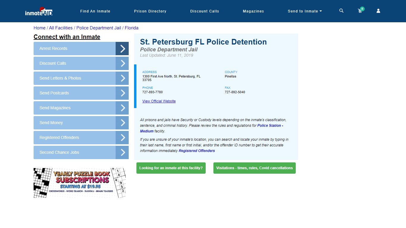 St. Petersburg FL Police Detention FL - Arrests, Warrants - InmateAid